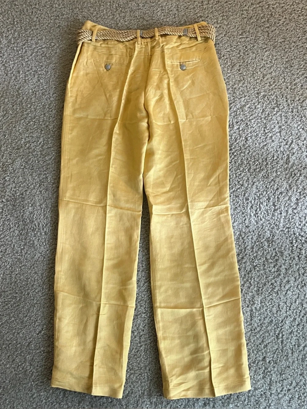 Vantarsi Women's Pale Yellow Linen Blend Belted Straight Pants Size L NWT Jewels - Picture 2 of 12